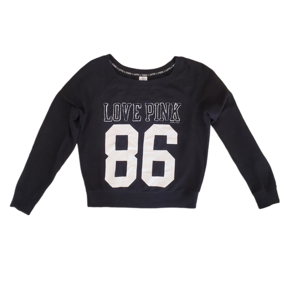 Victoria's Secret PINK‎ Women's Black Love Pink 86 Pullover Sweatshirt Large - Picture 1 of 7